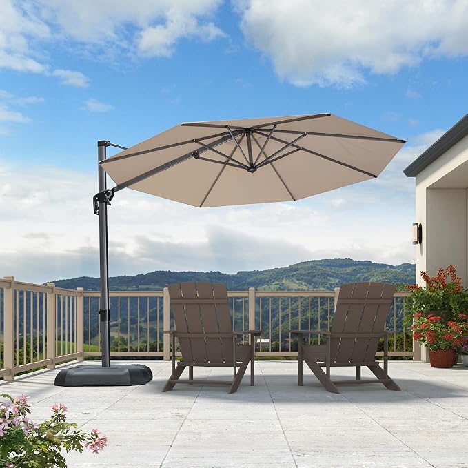 PURPLE LEAF Cantilever Umbrella 10 Feet Round Smooth 360° Rotation Beige | - Image 10