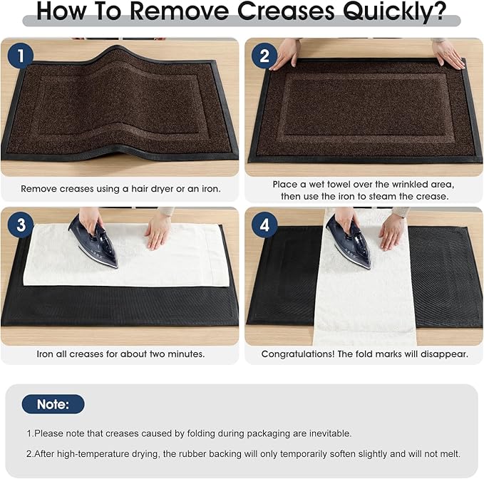 Large Front Door Mat Outside Entrance Indoor Doormat, 47" x 30" Outdoor Mats For Patio Waterproof, Outdoor Door Mats For Outside Entry, Indoor Rugs for Entryway, Sturdy Natural Rubber Entry Mat, Brown