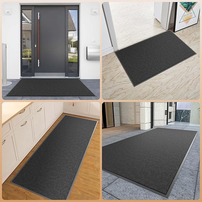 Sturdy Front Door Mat, 24" x 48" Heavy Duty Outdoor Indoor Mats to Trap Dirt and Moisture, Non-Slip Waterproof Doormat Inside Entrance, Washable Welcome Mats for Home Entryway(Black)