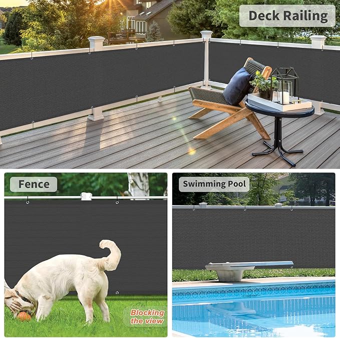 LOVE STORY 3.3'x19.7' Dark Grey Balcony Screen Privacy Fence Cover (HDPE) UV Protection Weather-Resistant 3 FT Height Shield for Deck, Patio, Backyard, Outdoor Pool, Porch, Railing