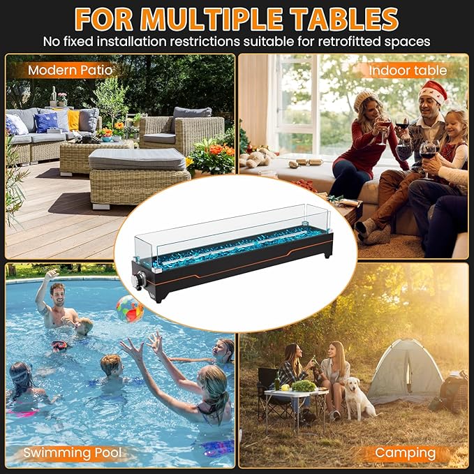 GRISUN 28" Table Top Propane Fire Pit, 45,000 BTU Tabletop Gas Fire Pit, Tabletop Firepit for Patio, Outdoor Portable Fireplace, Rectangular Fire Bowl with Glass Wind Guard, Glass Beads & Cover