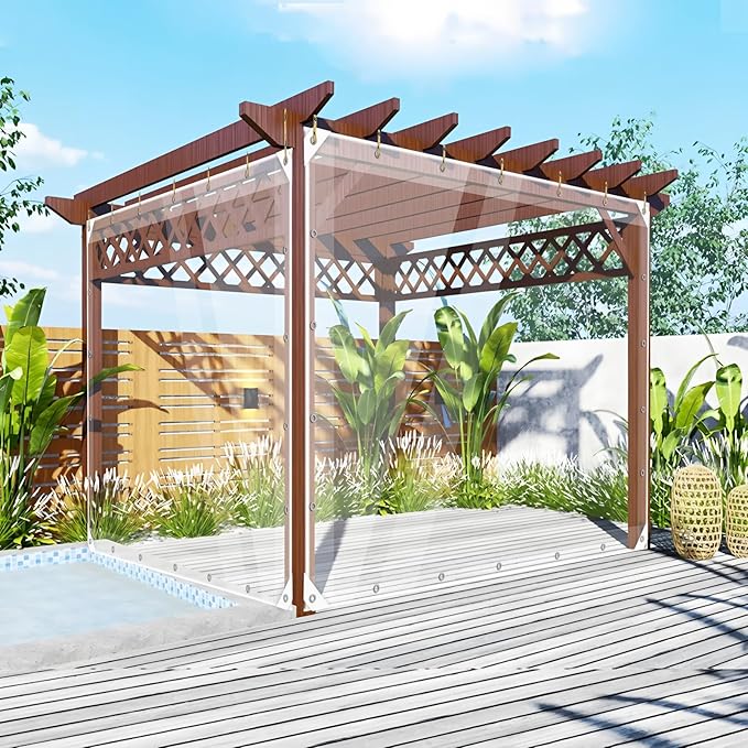 Clear Tarps Heavy Duty PVC, Transparent Tarp Durable Waterproof Dustproof Windproof, Tarpaulin with Grommets & Ropes for Greenhouse, Patio, Garden, Pavilion, Chicken, Porch, Outdoor(12' x 16')