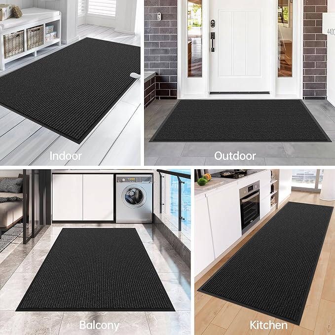 Front Door Mat, 8' x 4' Heavy Duty Indoor Outdoor Door Mat Entrance, Commercial Welcome Mats, Stain and Fade Resistant, Durable Rubber Backing, Low Profile Entry Mat for Patio, Black Stripe