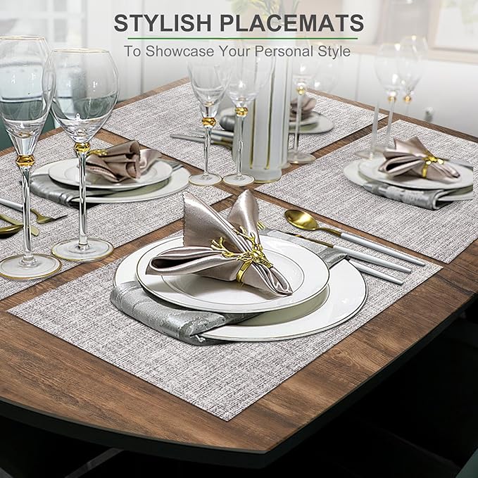 BETEAM Placemats Set of 6, Woven Vinyl Placemat for Dining Table Washable Wipeable Kitchen Place Mats Durable Indoor Outdoor Table Mats