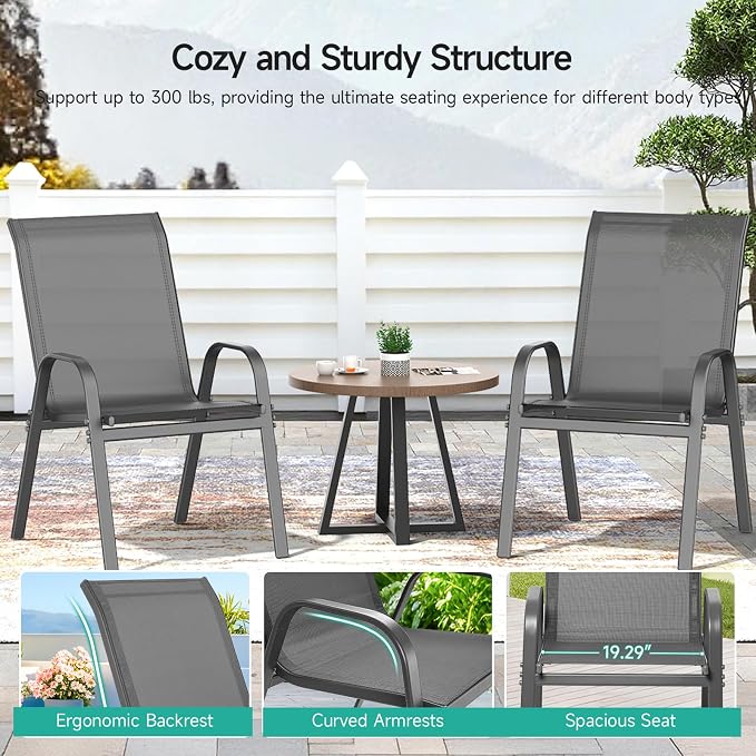 Patio Chairs Set of 4, All Weather Outdoor Dining Chairs | Stackable Dining - Image 7