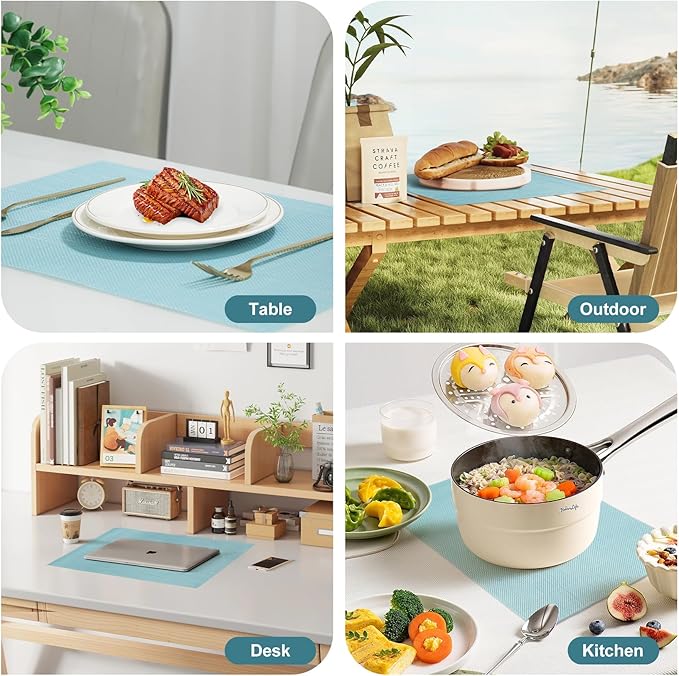 Placemats Set of 8,Non-Slip PVC Weave Table Mats Easy to Clean,Heat Resistant Place Mats for Kitchen Dining Table Decoration Indoor Outdoor,Blue