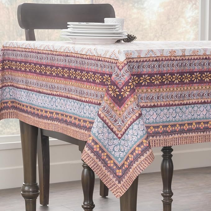 Maison d' Hermine Table Cloth Rectangle Table 100% Cotton 60 x 90 Inches Fall Tablecloth Reusable Everyday Use for Thanksgiving Christmas Decorations Dining Farmhouse Party (Fair Isle)