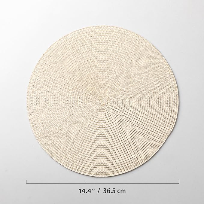 Round Placemats Set of 4 Plastic Woven Placemats Washable Wipeable Table Mats for Dining Table Heat Resistant Non-Slip Circle Place Mats(Beige