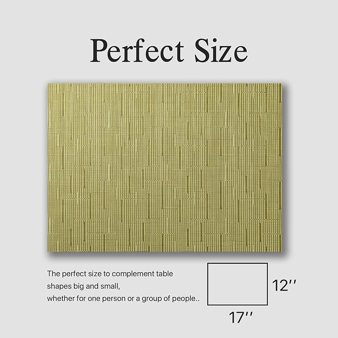 Placemats Set of 8 - Easy Clean Woven Vinyl Placemats for Dining Table, Indoor/Outdoor Place Mats, Washable PVC Table Mats (Pea Green)