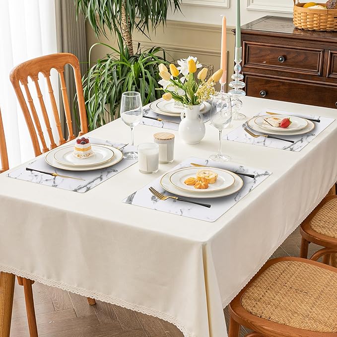 Romanstile Vinyl Placemats Set of 8-12 X 17 Inch - Heat Resistant Place Mats 100% Waterproof Oilproof Wipeable Reversible Faux Leather Table Mats for Kitchen, Dining, Party, Outdoor, Marble