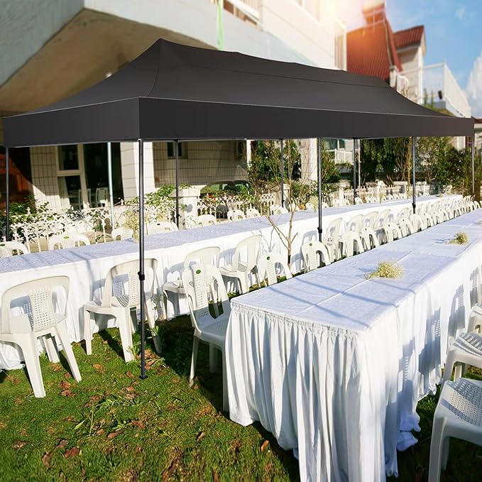 COBIZI 10x30 Pop up Canopy Tent 10x30 Canopy with Sidewall Waterproof Heavy Duty Commercial for Parties Outdoor Garden Gazebo Tent, Carry Bag with Wheel(10x30ft with Sidewalls,Black)