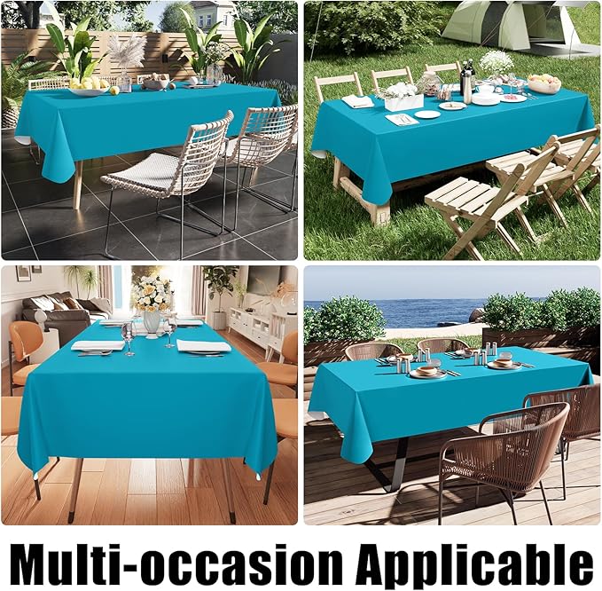 Smiry Rectangle Table Cloth 52x70 Inch, Waterproof Wipeable Vinyl Tablecloths Protector, Oil Spill Proof Plastic Table Cover for Dining, Picnic, Camping, Outdoor, Turquoise
