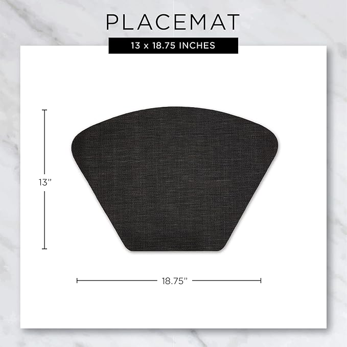 DII PVC Tabletop Collection Woven Indoor/Outdoor, Wedge Placemat Set, Black, 6 Piece