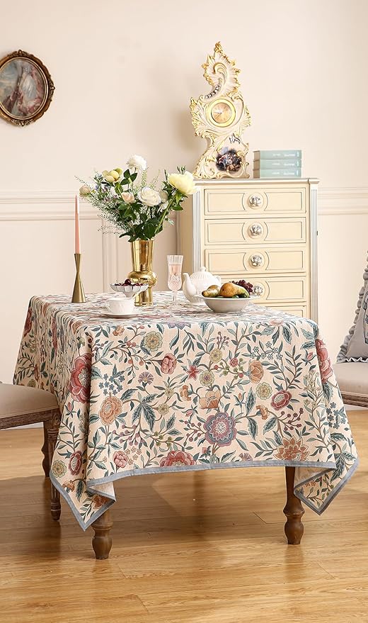 Designer Vintage Linen Long Rectangle Tablecloth,William Morris Floral Colorful Pattern Table Cloth,Decor Table Cover for Kitchen,Dining,Thanksgiving,Christmas,63"*94"-Flowershadow a