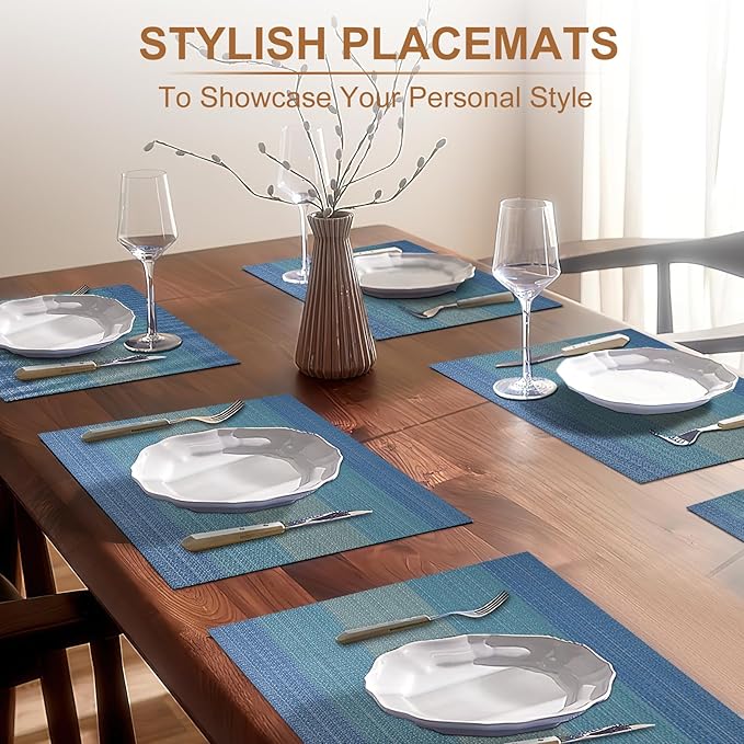 BETEAM Placemats Set of 12, Woven Vinyl Placemat for Dining Table Washable Wipeable Kitchen Place Mats Durable Indoor Outdoor Table Mats