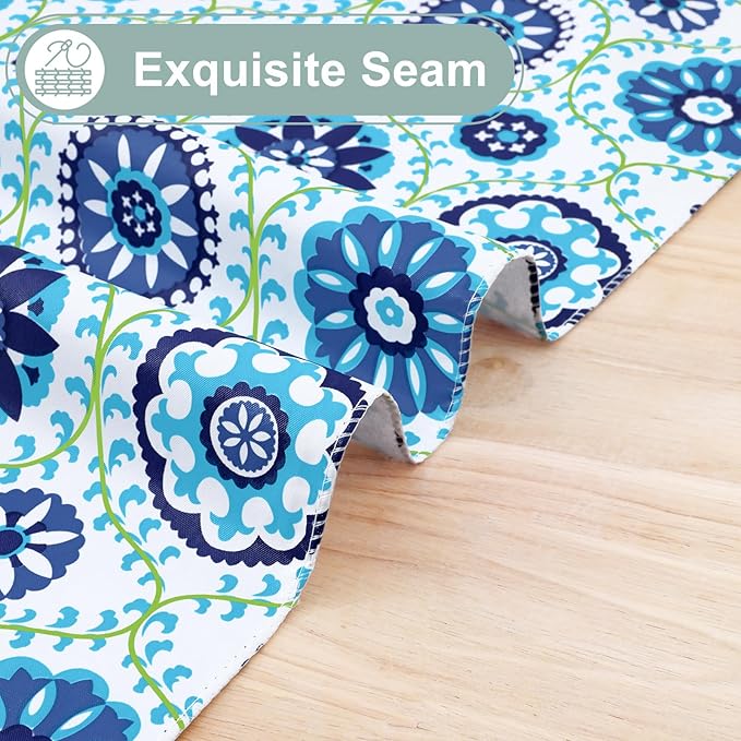 misaya Rectangle Waterproof Vinyl Table Cloth, Wipeable Tablecloth with Flannel Backing, Plastic Table Cover for Dinner, Picnic, Indoor and Outdoor (Navy Mandala, 52" x 70")