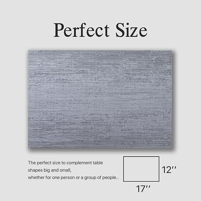 Placemats Set of 6 - Easy Clean Woven Vinyl Placemat for Dining Table, Indoor/Outdoor Place Mats, Washable PVC Table Mats(Gray)