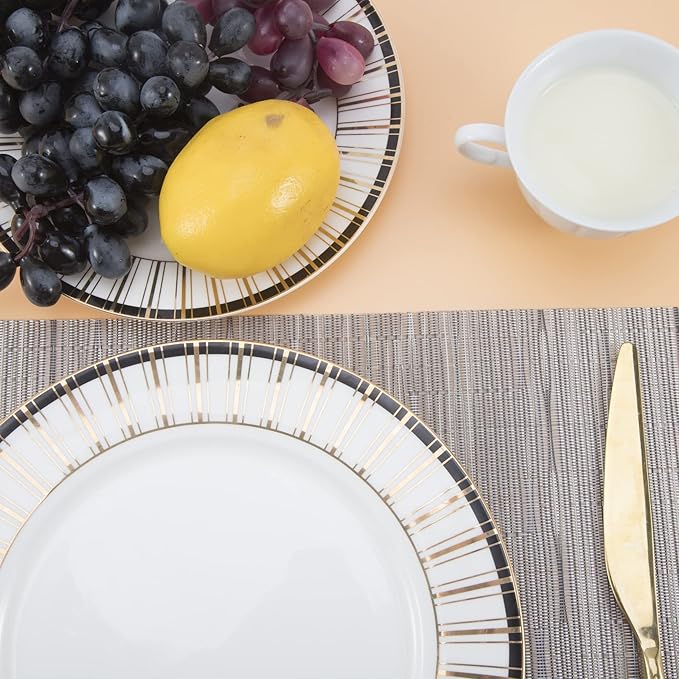 SLKQG Vinyl Placemats Set of 6 - Easy Clean Modern Durable Washable Place Mats - Heat Resistant Placemats for Kitchen Table - PVC Table Mats for Dining Table (Sliver, 6)