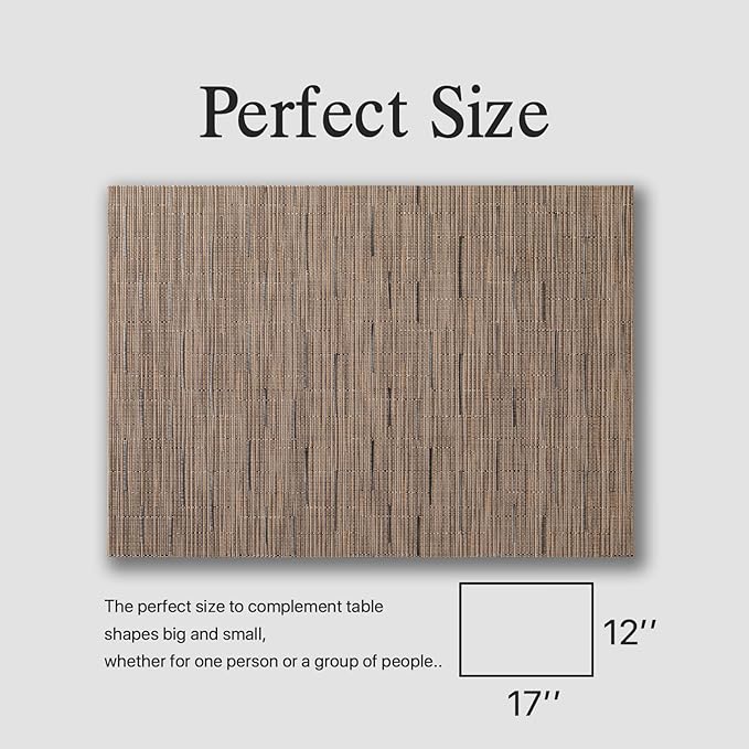 Placemats Set of 4 - Easy Clean Woven Vinyl Placemats for Dining Table, Indoor/Outdoor Place Mats, Washable PVC Table Mats (Light Brown)