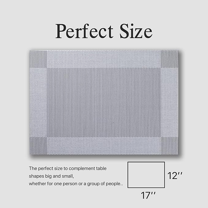 Placemats Set of 4 - Easy Clean Woven Vinyl Placemats for Dining Table, Indoor/Outdoor Place Mats, Washable PVC Table Mats (Silver Cube)