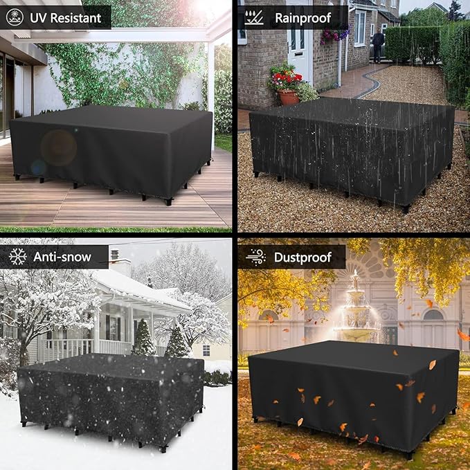 Patio Furniture Covers Outdoor Table Cover Waterproof Rectangular Patio Dining Table Cover Wind Dust Proof Anti-UV Garden Sectional Couch-Cover Table and Chair Set Covers 80"L x 40"W x 29"H Black