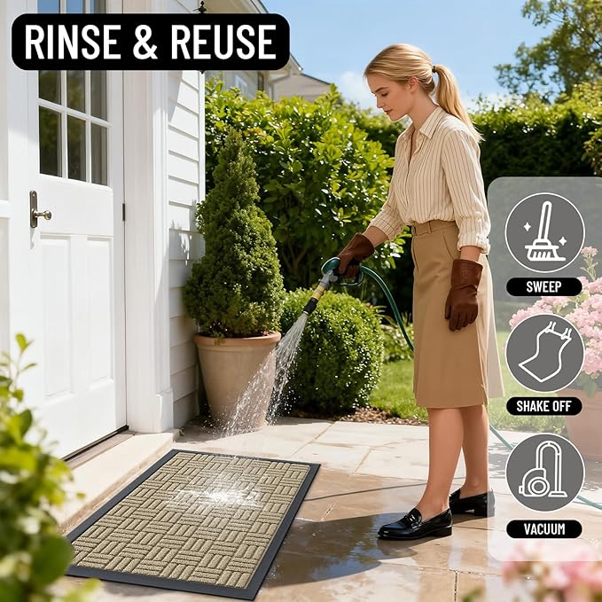 OLANLY Front Door Mat Outside Entrance 71x47, Absorbent, Heavy Duty Sturdy Natural Rubber Doormat Indoor Outdoor, Stain and Fade Resistant, Non-Slip Backing Low Profile Floor Mat for Entryway, Beige