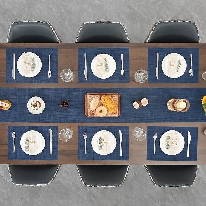 Myir JUN Table Runner, Vinyl Table Runner Indoor Arbitrarily Cropped Runner for Table Heatproof for Home Party (Dark Blue, 12 x 94 inch)