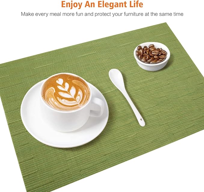 Placemats Set of 8,Washable, Vinyl Woven Non Slip Table Mats for Restaurant Table Protection, PVC Table Placemats (A-Green, 4PCS 12" Wx18 L)