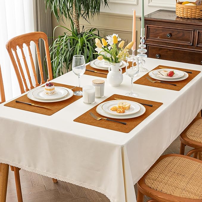 Romanstile Vinyl Placemats Set of 8-12 X 17 Inch - Heat Resistant Place Mats 100% Waterproof Oilproof Wipeable Reversible Faux Leather Table Mats for Kitchen, Dining, Party, Outdoor, Orange