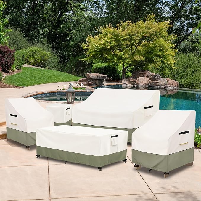 2-Seater Patio Sofa Cover,58 W x 32.5 D x 31 H Inches Outdoor Couch Cover,600D Heavy Duty Waterproof Outdoor Sofa Covers,Patio Furniture Covers,Beige