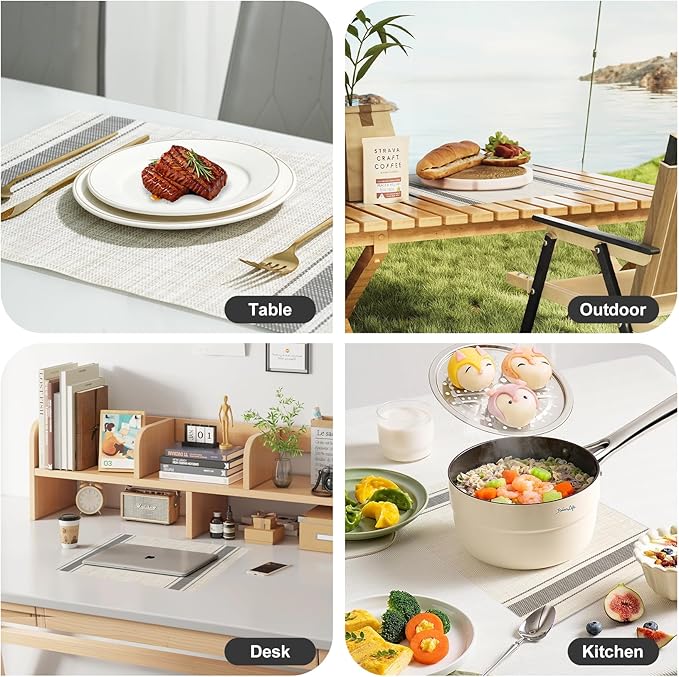 Placemats Set of 8,Non-Slip PVC Weave Table Mats Easy to Clean,Heat Resistant Place Mats for Kitchen Dining Table Decoration Indoor Outdoor,Khaki Gray