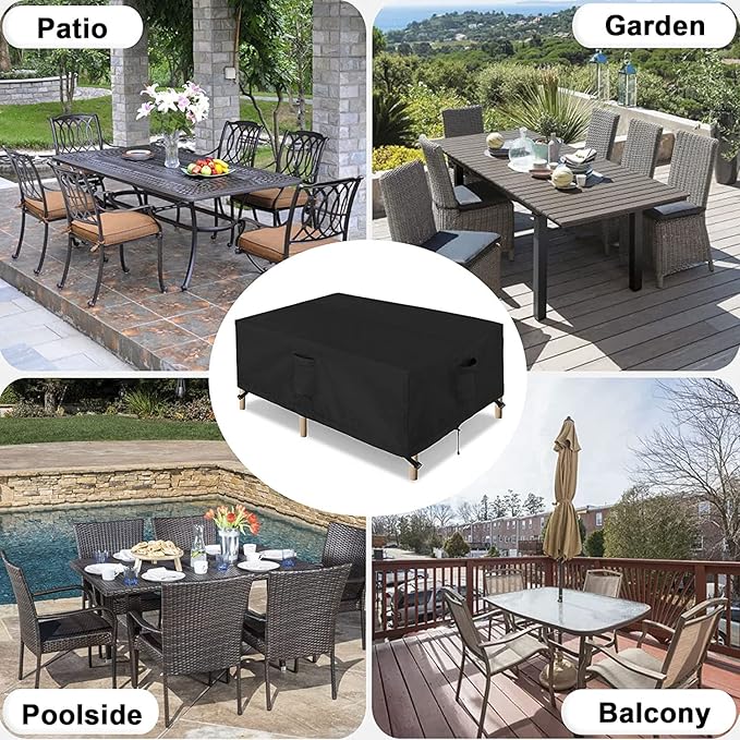 OutdoorLines Outdoor Waterproof Patio Table Furniture Set Covers - Rectangle Couch Sectional Cover Outside Weatherproof Patio Furniture Covering for Deck, Lawn and Backyard 94"L x 94"W x 28"H, Black