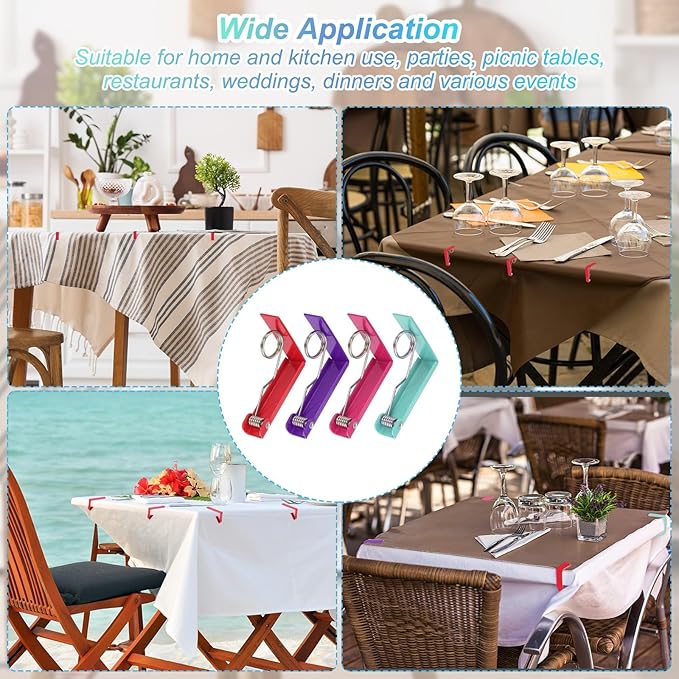 uxcell 4 Pack Tablecloth Clips, Stainless Steel Table Cloth Cover Clamps, 2.87" x 2.36" Windproof Holder Clips for Home Party Picnic Wedding Camping Dining Tables, Gold