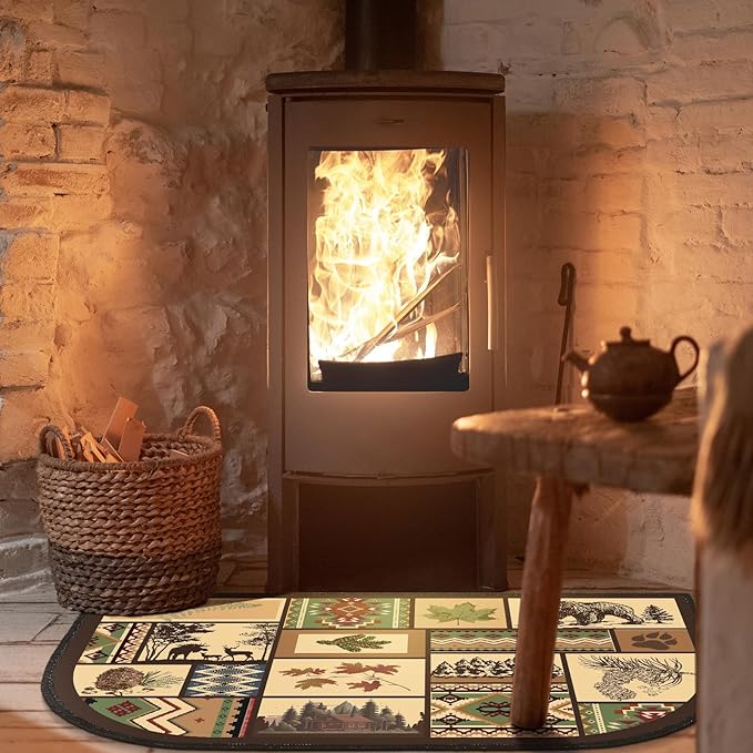 Demissle Cabin Fireplace Hearth Rug Fireplace Mats Cabin Southwestern Fireproof Rug Fire Resistant Mat for Wood Stove Floor for Kitchen Indoor Outdoor(27 x 48 Inch,Nostalgic)
