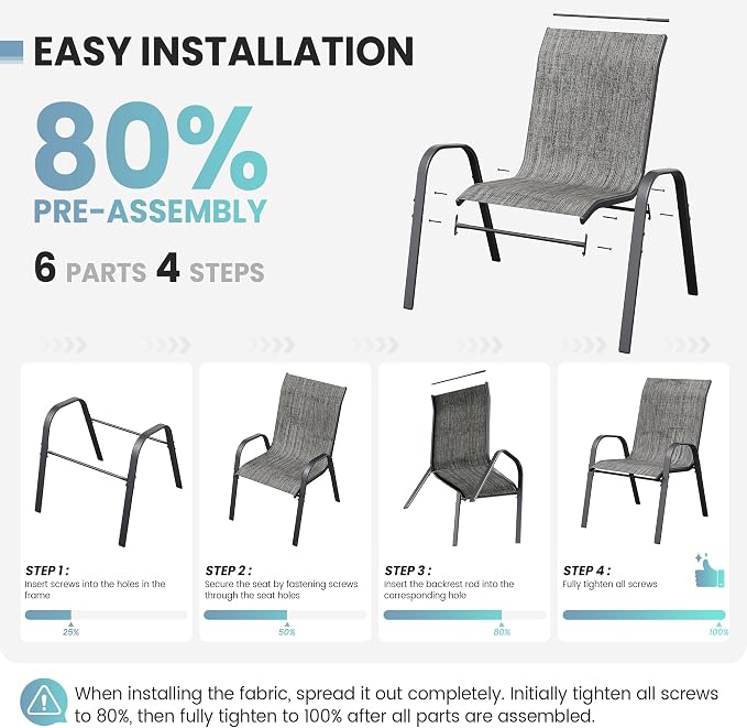Patio Dining Chairs Set of 8, Outdoor High Stacking Chairs,Breathable Seat - Image 8