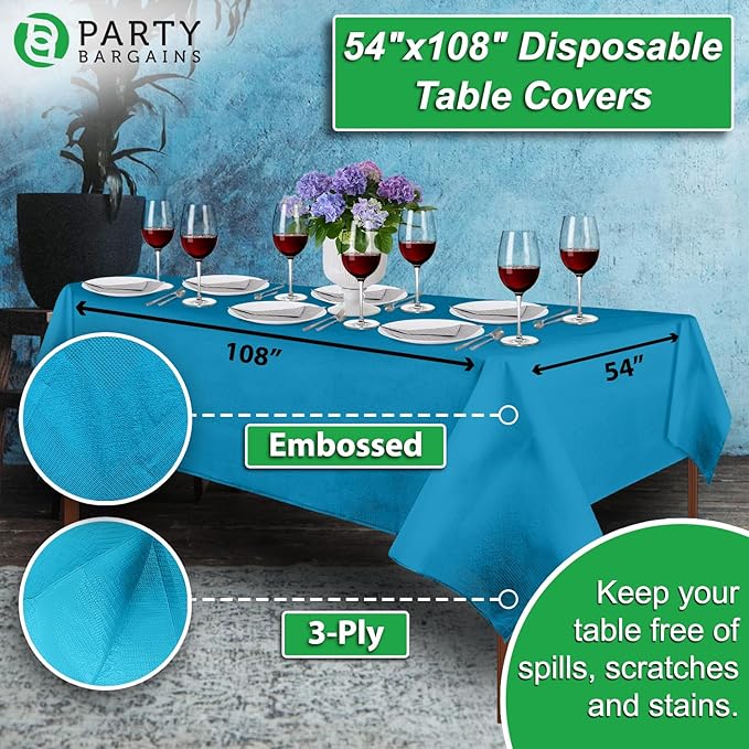 PARTY BARGAINS 40 Disposable Table Covers - 54" X 108" Blue Table Cover, 3 Ply Paper & Plastic Tablecloth