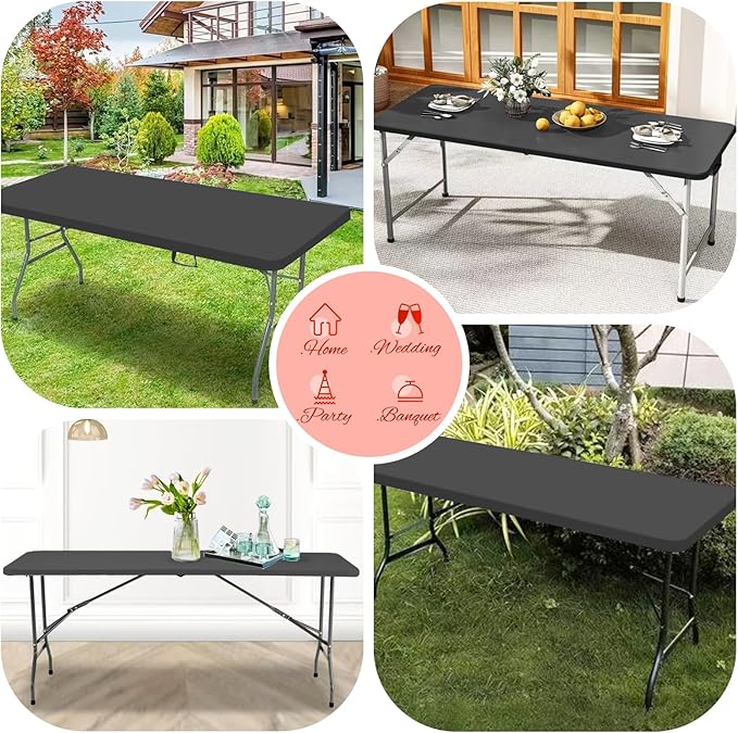 6 Pack Stretch Fabric Table Top Cap Cover, Gray Table Covers fits 8Ft Tables, Washable Elastic Universal Rectangle Tablecloth Protector for Indoor Outdoor Party Picnic Wedding (30" W x 96" L)