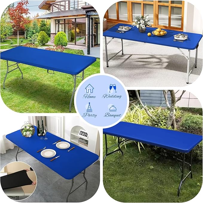 6 Pack Stretch Fabric Table Top Cap Cover, fits 6Ft Tables, Spandex Table Covers Washable Elastic Universal Rectangle Tablecloth Protector for Outdoor Party Picnic Wedding, Royal Blue, 30" W x 72" L