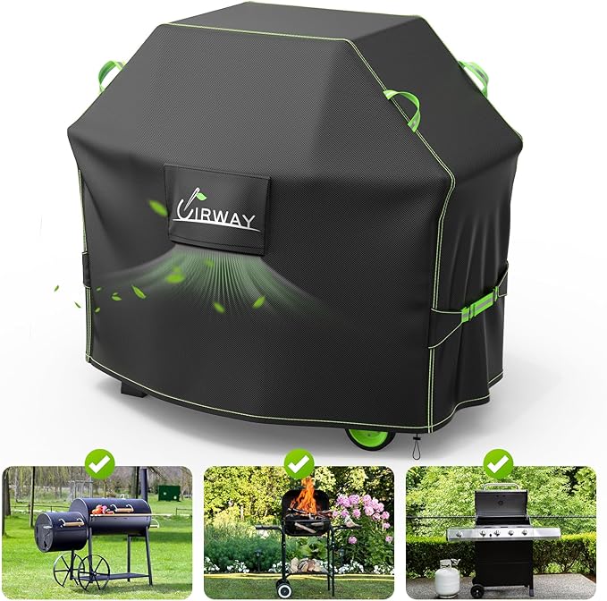 UIRWAY Weber Grill Cover - 55 Inch Heavy Duty Waterproof Barbecue Cover with Reflective Strip Handles and Air Vent, UV & Fade Resistant, Black