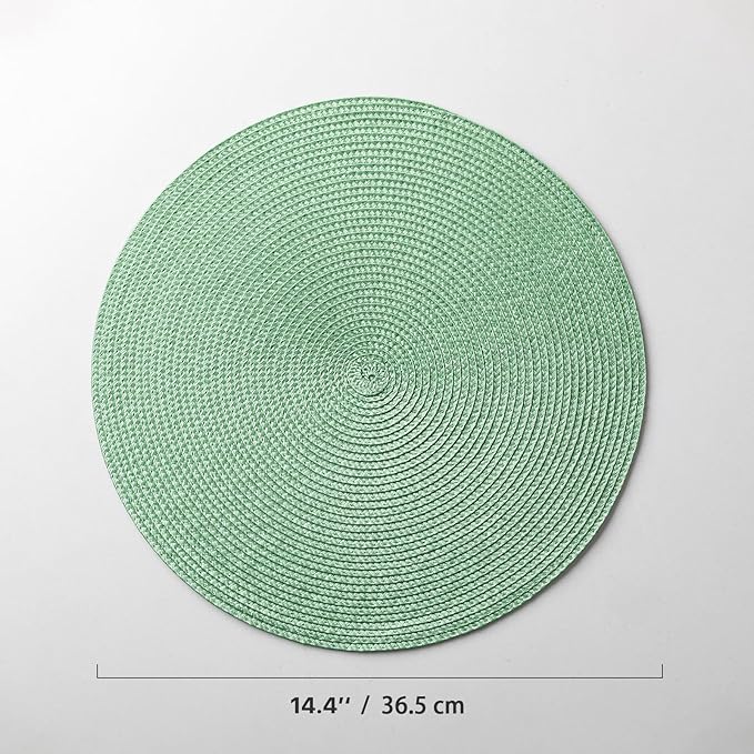 Round Placemats Set of 8 Plastic Woven Placemats Washable Wipeable Table Mats for Dining Table Heat Resistant Non-Slip Circle Place Mats (Green)