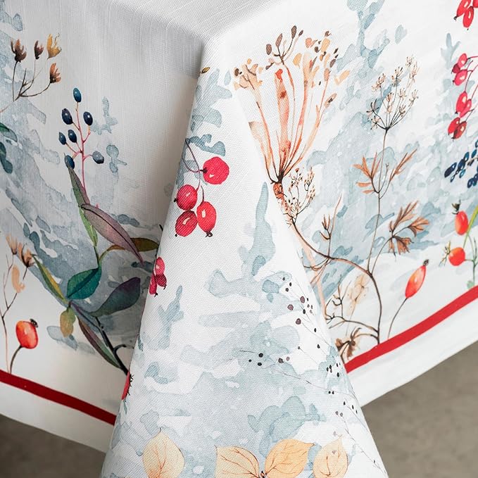 Maison d' Hermine Table Cloth Rectangle Table 100% Cotton 60 x 90 Inches Fall Tablecloth Reusable Everyday Use for Thanksgiving Christmas Decorations Dining Farmhouse Party (Morzine)