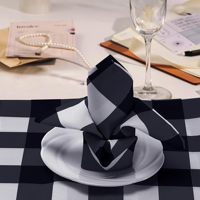 Buffalo Plaid Table Napkins Set of 100 Checkered Cloth Napkins 17x17 inch Washable Dinner Gingham Pattern Napkins Soft Napkins for Wedding Party Dining Banquet(Navy and White)