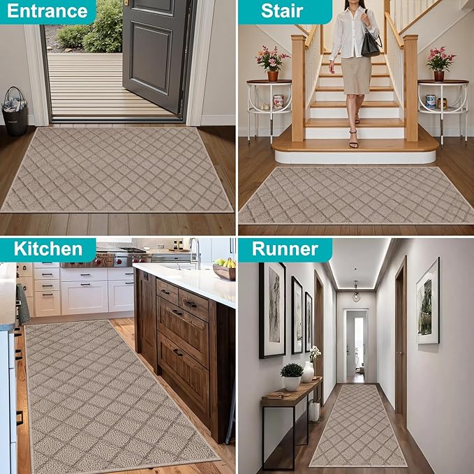 Azadx 3'x4' Front Entryway Door Mat Non Slip Indoor Door mats Washable Entry Mats Welcome Doormat Dirt Trapper for House Entry Low Profile Doormat Indoor Entrance Mat