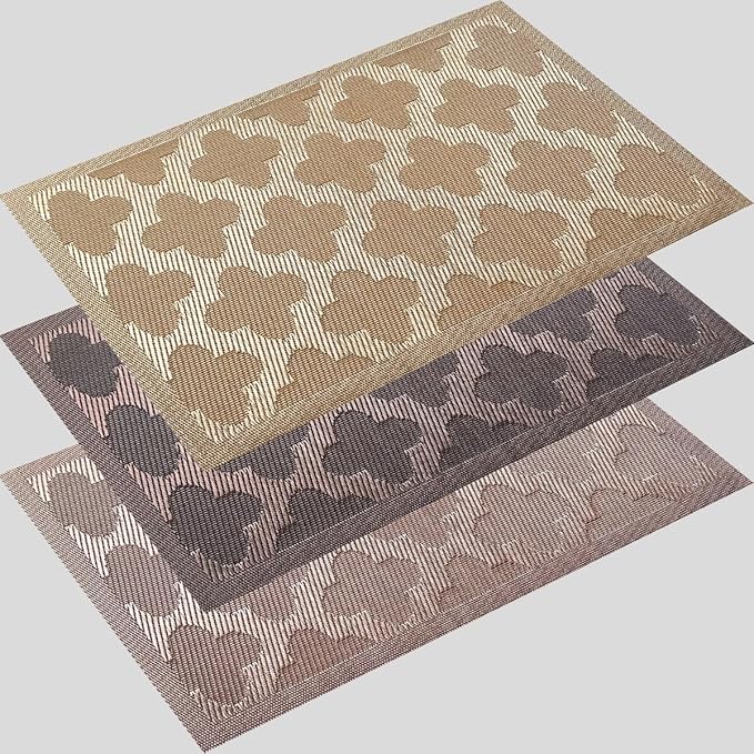 Elegant Placemats Set of 6, Plastic Heat-Resistant Non-Slip Vinyl Place Mats Washable Easy to Clean Placemat for Dining Table (Brown)