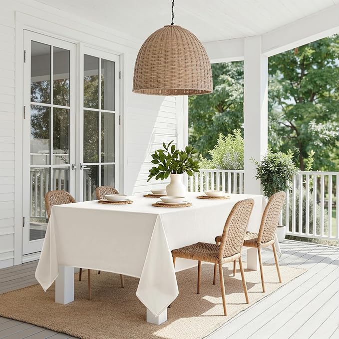 MIULEE White Linen Polyester Tablecloth 60x84 Inch Spring Rectangle Table Cloth Waterproof,Stain Resistant & Wrinkle Resistant for Dining Party Wedding