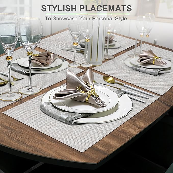 BETEAM Placemats Set of 6, Woven Vinyl Placemat for Dining Table Washable Wipeable Kitchen Place Mats Durable Indoor Outdoor Table Mats