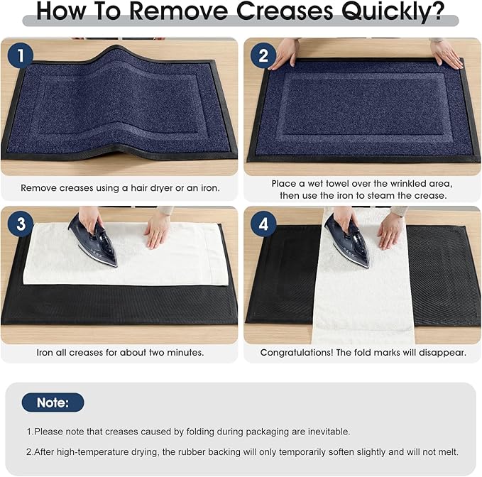 Large Front Door Mat Outside Entrance Indoor Doormat, 47" x 30" Outdoor Mats for Patio Waterproof, Outdoor Door Mats for Outside Entry, Indoor Rugs for Entryway, Sturdy Natural Rubber Entry Mat, Blue