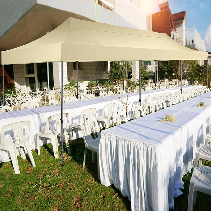 COBIZI 10x30 Pop up Canopy Tent 10x30 Canopy No Sidewall Waterproof Heavy Duty Commercial for Parties Outdoor Garden Gazebo Tent, Carry Bag with Wheel(10x30ft No Sidewalls, Khaki)