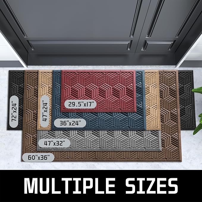 Yimobra Door Mats Outdoor 29.5x17, All-Season Waterproof Outdoor Mats for Front Door Entrance with Drainage Holes, Heavy Duty Non-Slip Doormat for Garage Patio Entryway Indoor, Black