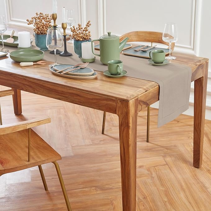 Solino Home Linen Natural Table Runner 72 Inches Long - 100% Pure Linen Medium Weight Hemstitch Table Runner 14 x 72 Inch for Dresser, Dining, Spring, Easter